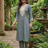 Pihu Blue Cotton Blend Printed Kurta set