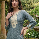 Pihu Blue Cotton Blend Printed Kurta set