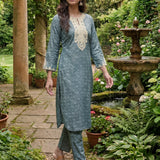 Pihu Blue Cotton Blend Printed Kurta set