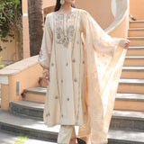 Vaara Ariza Ivory Embroidered A-line Suit Set with Dupatta