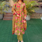 Eshani Green Floral Printed Chanderi Suit Set with Dupatta