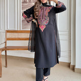 Ruh Black Embroidered Suit Set with Dupatta