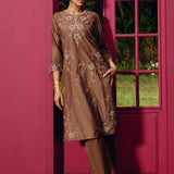 Jogan Brown Embroidered Chanderi Kurta Set