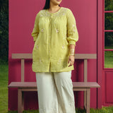 Savera Lemon Yellow Embroidered Chiffon A-line Top