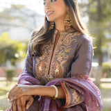 Ilaa Lavender Zari Embroidered Kurta Set with Brasso Dupatta