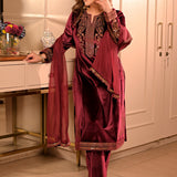 Keyari Fuchsia Embroidered Velvet Salwar Suit Set with Dupatta