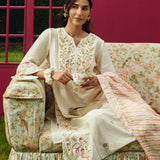 Aaradhya Ivory Embroidered Linen Suit Set with Dupatta