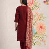 Ragini Maroon Embroidered Straight Suit Set with Dupatta