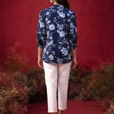 Navy All Over Printed Satin Shirt