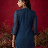 Dark Teal Embroidered Chinon Tunic