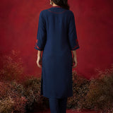 Navy Blue Embroidered Cotton Blend Everyday Kurta