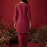 Fuchsia Embroidered Cotton Blend Regular Kurta Set