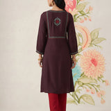Jugni Wine Embroidered A-line Kurta