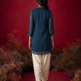 Dark Teal Embroidered Chinon Tunic
