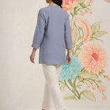Celia Smokey Blue Embroidered Rayon Top for Women