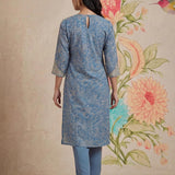 Iraavat Blue Embroidered Cotton Kurta Set