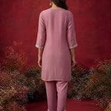 Iris Pink Embroidered Rayon Co-ord Set for Women
