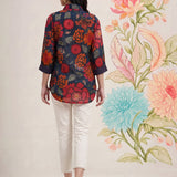 Survani Navy Floral Printed Cotton Shirt