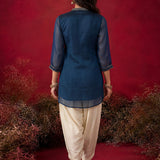 Dark Teal Embroidered Chinon Tunic