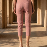 Pink Cotton Blend Tapered Fit Capri