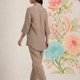 Zoa Beige Monochrome Embroidered Co-ord Set