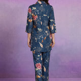 Blue Cotton Blend Printed Sequin Co-ord Set