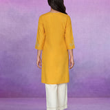 Yellow Floral Embroidered Straight Kurti