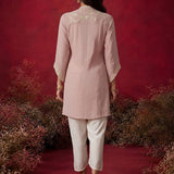 Pink Embroidered Crinkle Cotton Co-ord Set