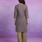 Lavender Floral Embroidered Straight Kurti