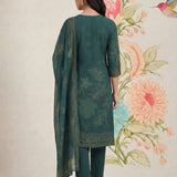 Kasni Teal Printed Suit Set with Dupatta