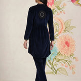 Firdaus Navy Embroidered Velvet Co-ord Set for Women