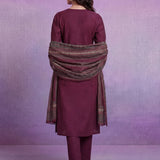 Wine Embroidered Suit Set with Dupatta
