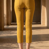 Mustard Cotton Blend Tapered Fit Capri