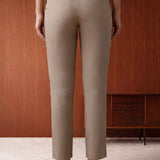 Beige Cotton Blend Regular Fit Pants