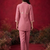 Peach Embroidered Cotton Blend Regular Co-ord Set
