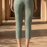 Green Cotton Blend Tapered Fit Capri