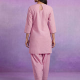 Pink Embroidered Cotton blend Kurta Set
