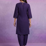 Purple Cotton Blend Embroidered Sequin Work Kurta set with Dupatta
