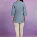 Spa Cotton Resham Zari Embroidered Puff Sleeve Shirt