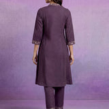 Purple Embroidered A-line Kurta Set