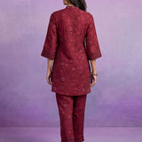 Maroon Embroidered Panelled Co-ord Set