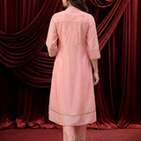 Pink Embroidered Chanderi Suit Set