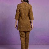 Olive Embroidered Panelled Co-ord Set