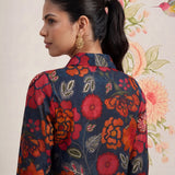 Survani Navy Floral Printed Cotton Shirt