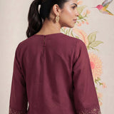 Jogan Maroon Embroidered Chanderi Kurta Set