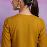 Mustard Embroidered Suit Set with contrast Dupatta