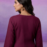 Wine Embroidered Straight Suit Set with Dupatta
