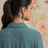 Zoa Teal Monochrome Embroidered Co-ord Set