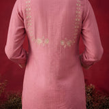 Peach Embroidered Cotton Blend Regular Co-ord Set