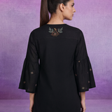 Black Embroidered V-Neck Co-ord Set